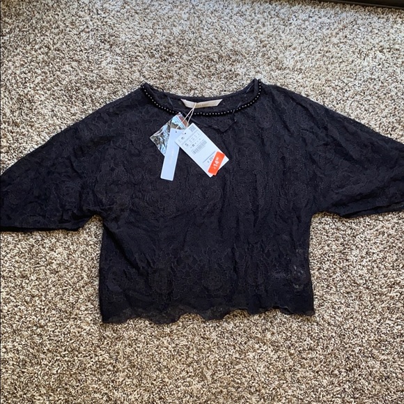 Zara batwing sleeve see-through lace black top - Picture 1 of 6